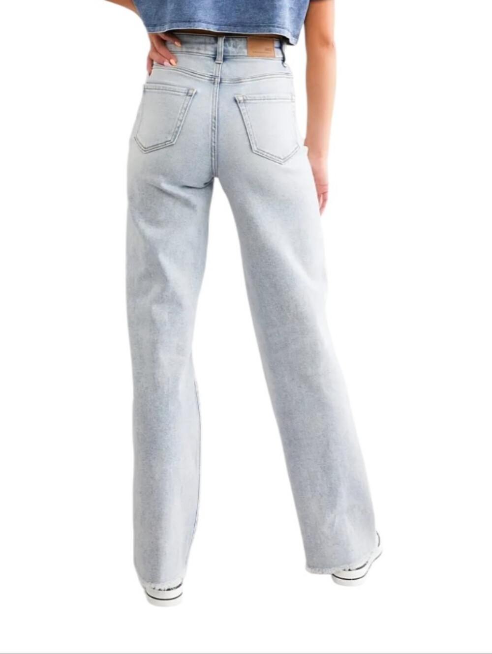 BKE BILLIE Slim Fit High-Rise Wide-Leg Distressed Raw Hem Frayed Denim Jeans - Picture 3 of 13